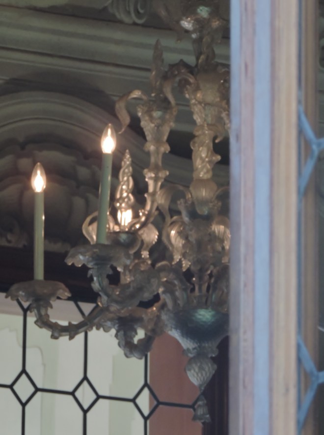 An original Murano glass chandelier at Villa Widmann.