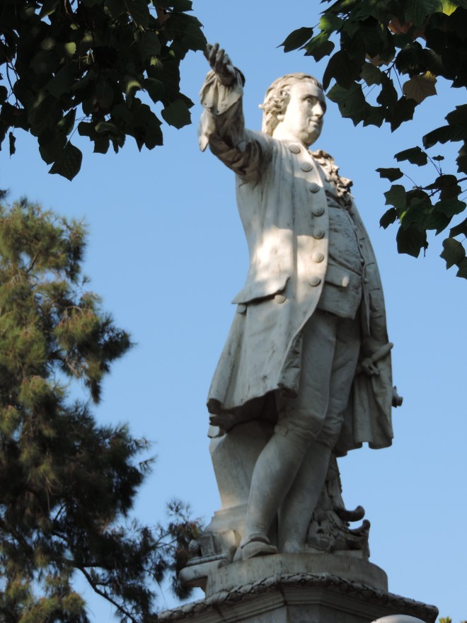 Luigi Vanvitelli's statue stands in a park named for him, in the town of Caserta, a few blocks from the palace he designed.